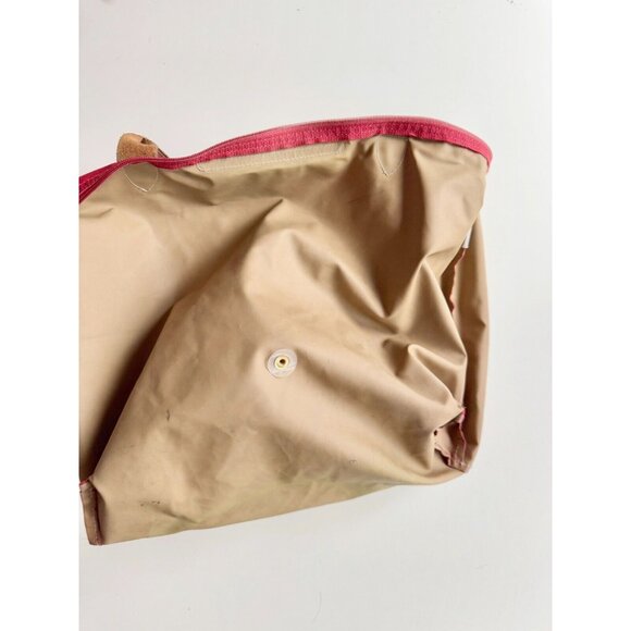 *Worn* LONGCHAMP Le Pliage Original M Red Nylon Canvas Leather Trim Tote Bag - Picture 14 of 16